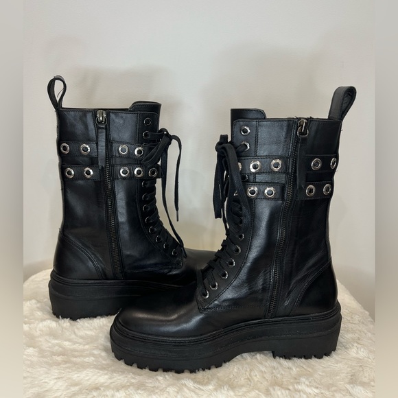 New Zara Leather Ankle Combat Black Boots size 38 (US 7.5) model 2126/610 - Picture 7 of 13